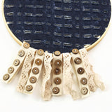 Distressed Denim Earring Hanger And Wall Decor With Fringe Accent