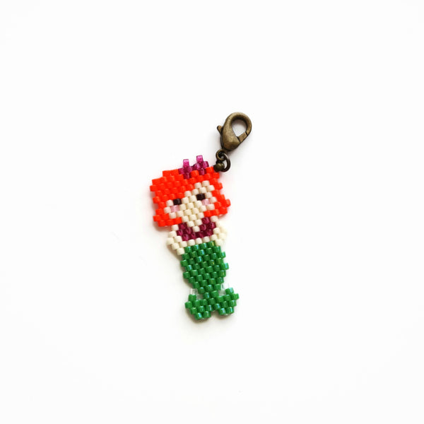 Small Beaded Mermaid Charm In Orange And Green With Lobster Clasp Closure