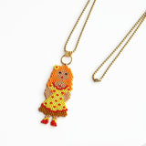 Bright Hand Beaded Charm Doll On Long Ball Chain, 35 Inches