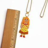 Bright Hand Beaded Charm Doll On Long Ball Chain, 35 Inches