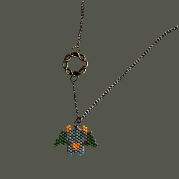 Beaded Dragon In Green And Gray With Celtic Infinity Charm, Lobster Clasp Closure