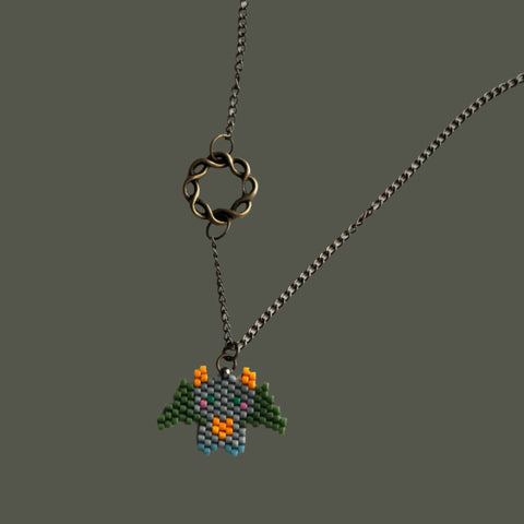 Beaded Dragon In Green And Gray With Celtic Infinity Charm, Lobster Clasp Closure