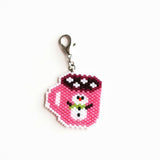 Snowman And Cocoa Beaded Pink Cup Charm