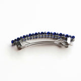 Shiny Blue, Gray, And Silver Beaded 80mm French Hair Barrette