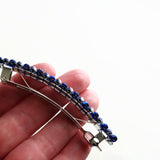 Shiny Blue, Gray, And Silver Beaded 80mm French Hair Barrette
