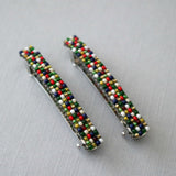 Small Christmas Themed Beaded French Barrettes, 60mm