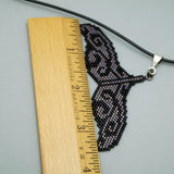 Beaded Large Whale Tale Artisan Statement Necklace On Black Cord