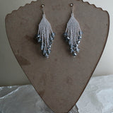 Long Silver Beaded Elegant Dangle Earrings