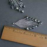 Long Silver Beaded Elegant Dangle Earrings