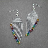 Rainbow Color Glass And Crystal Beaded Artisan Earrings