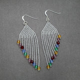 Rainbow Color Glass And Crystal Beaded Artisan Earrings