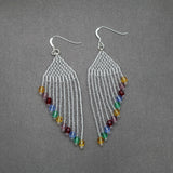 Rainbow Color Glass And Crystal Beaded Artisan Earrings