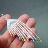 Rainbow Color Glass And Crystal Beaded Artisan Earrings