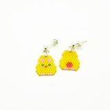 Yellow Kawaii Mismatched Beaded Artisan Bunny Earrings With Silver Posts