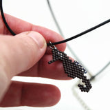 Hand Beaded Seahorse Necklace On Adjustable Black Leather Cord