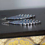 Long Beaded Statement Fringe Earrings In Shiny Blue Iris