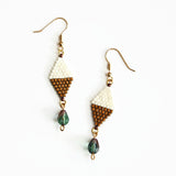 Off White And Copper Color Beaded Dangle Earrings