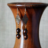 Metallic And Chestnut Color Wood Dangle Statement Earrings