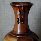 Metallic And Chestnut Color Wood Dangle Statement Earrings