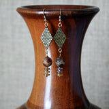 Earth Tone Artisan Dangle Earrings With Ancient Tortoise Agate Beads