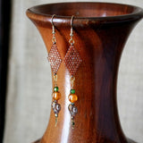 Topaz Gold Luster Color Autumn Leaves Long Statement Earrings