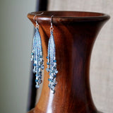 Long Beaded Statement Fringe Earrings In Shiny Blue Iris