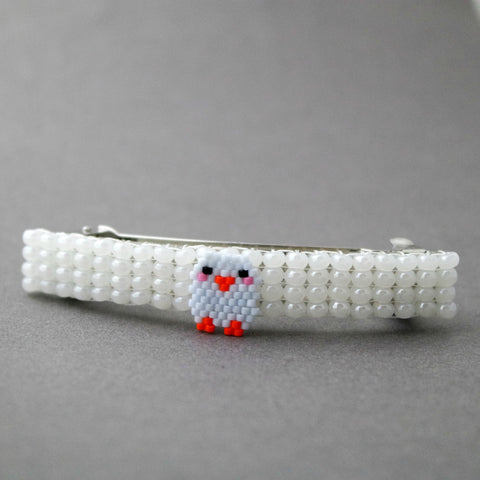 Easter Chick Beaded White French Barrette For Long Hair