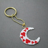 Crescent Moon With Red Hearts Keychain Charm