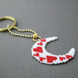 Crescent Moon With Red Hearts Keychain Charm