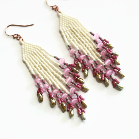 Long Fringe Beaded Pastel Earrings