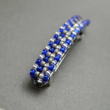 Shiny Blue, Gray, And Silver Beaded 80mm French Hair Barrette