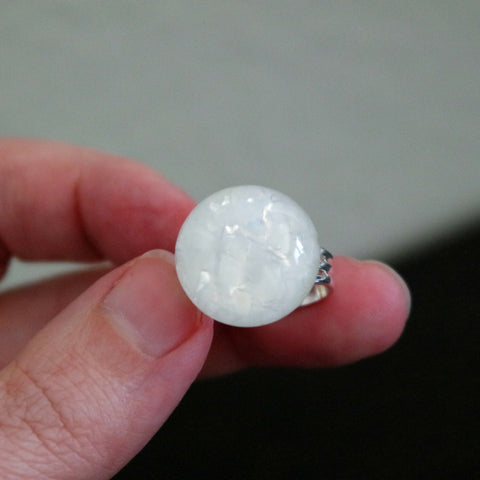 White Foil Lined Ring On Silver Plated Adjustable Ring