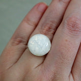 White Foil Lined Ring On Silver Plated Adjustable Ring