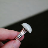 White Foil Lined Ring On Silver Plated Adjustable Ring