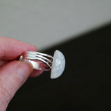 White Foil Lined Ring On Silver Plated Adjustable Ring