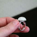 White Foil Lined Ring On Silver Plated Adjustable Ring