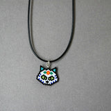 Sugar Skull Cat Beaded Necklace On Adjustable Black Cord