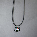 Sugar Skull Cat Beaded Necklace On Adjustable Black Cord