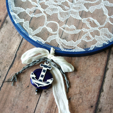 Navy Blue Earring Hanger For Wall With Anchor Charm