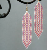 Long Statement Earrings, Beaded Boho Light Gray, Peach, Purple