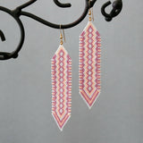 Long Statement Earrings, Beaded Boho Light Gray, Peach, Purple