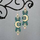 Long Lunar Earrings In Blue, Peach, And Cream