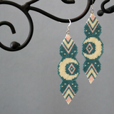 Long Lunar Earrings In Blue, Peach, And Cream