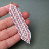 Long Statement Earrings, Beaded Boho Light Gray, Peach, Purple