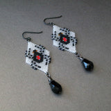 Hand Beaded Black Widow Long Statement Earrings