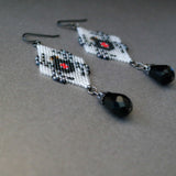 Hand Beaded Black Widow Long Statement Earrings