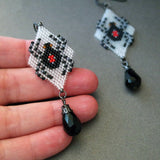 Hand Beaded Black Widow Long Statement Earrings