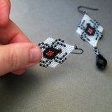 Hand Beaded Black Widow Long Statement Earrings