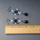 Hand Beaded Black Widow Long Statement Earrings