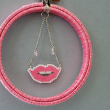 Pink Lips Beaded Small Wall Decor